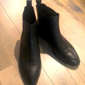 Vince Camuto leather croc embossed boots